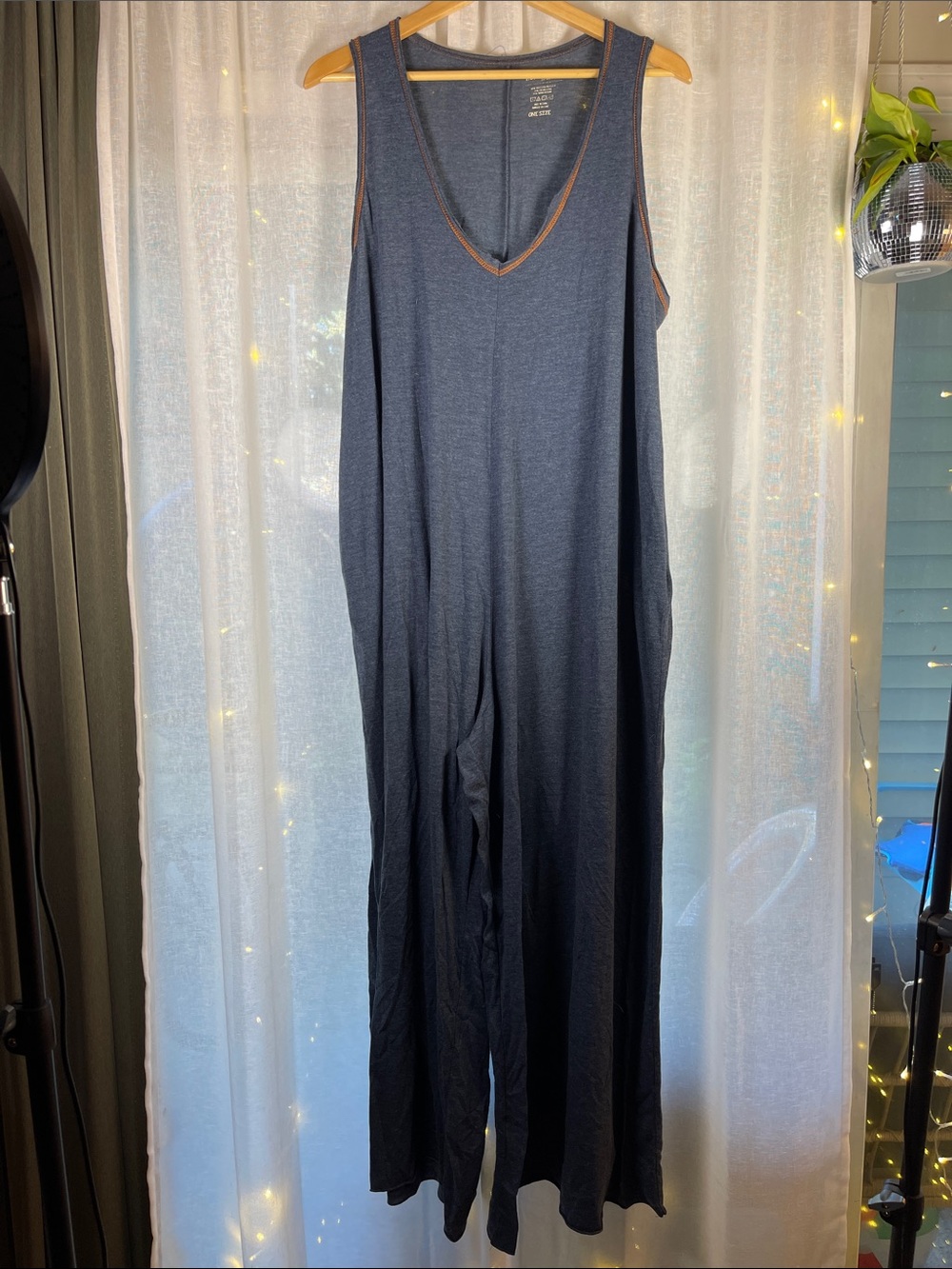 NATURAL LIFE Navy Sleeveless V-Neck Lounge Jumpsuit with Contrast Trim